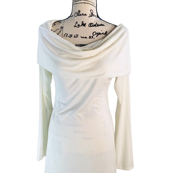 Julian Chang - Off-The-Shoulder Long Sleeve Tunic Top Size L in Winter White - Picture 15 of 15